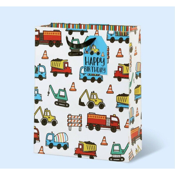 Happy Birthday Gift Bags Pack Of 6 Bags Construction Vehicles - 10x12.75x5 NEW - Picture 1 of 11